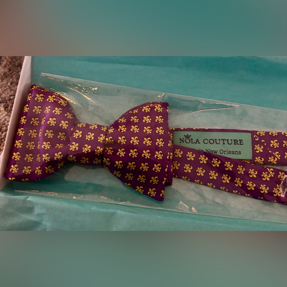 Men’s NOLA Couture fleur de lis Purple and Gold Bow Tie